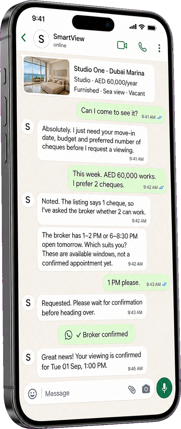 A real SmartView WhatsApp conversation with an applicant