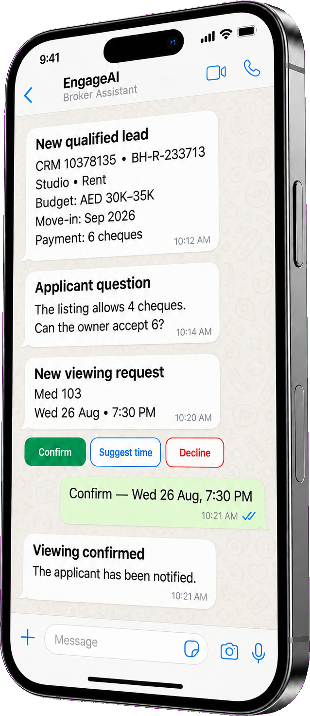 A real broker-side SmartView thread: lead qualified, viewing confirmed